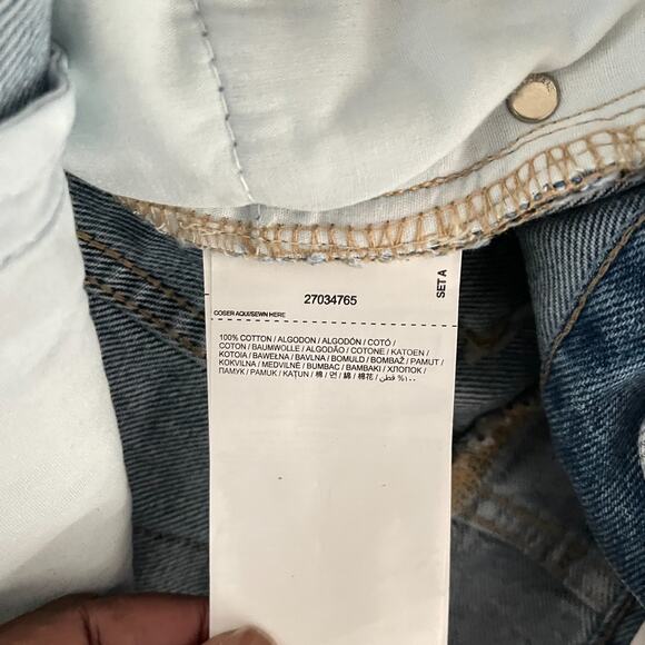 MNG Denim Bermuda Shorts Womens Size 2 Medium Blue Bleached 100% Cotton Casual - Picture 6 of 11